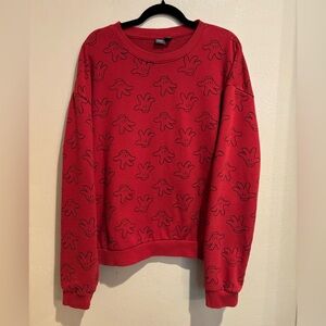 Lightweight Dark Red Crew Sweatshirt with Black Mickey Mouse Hands, Unisex XL